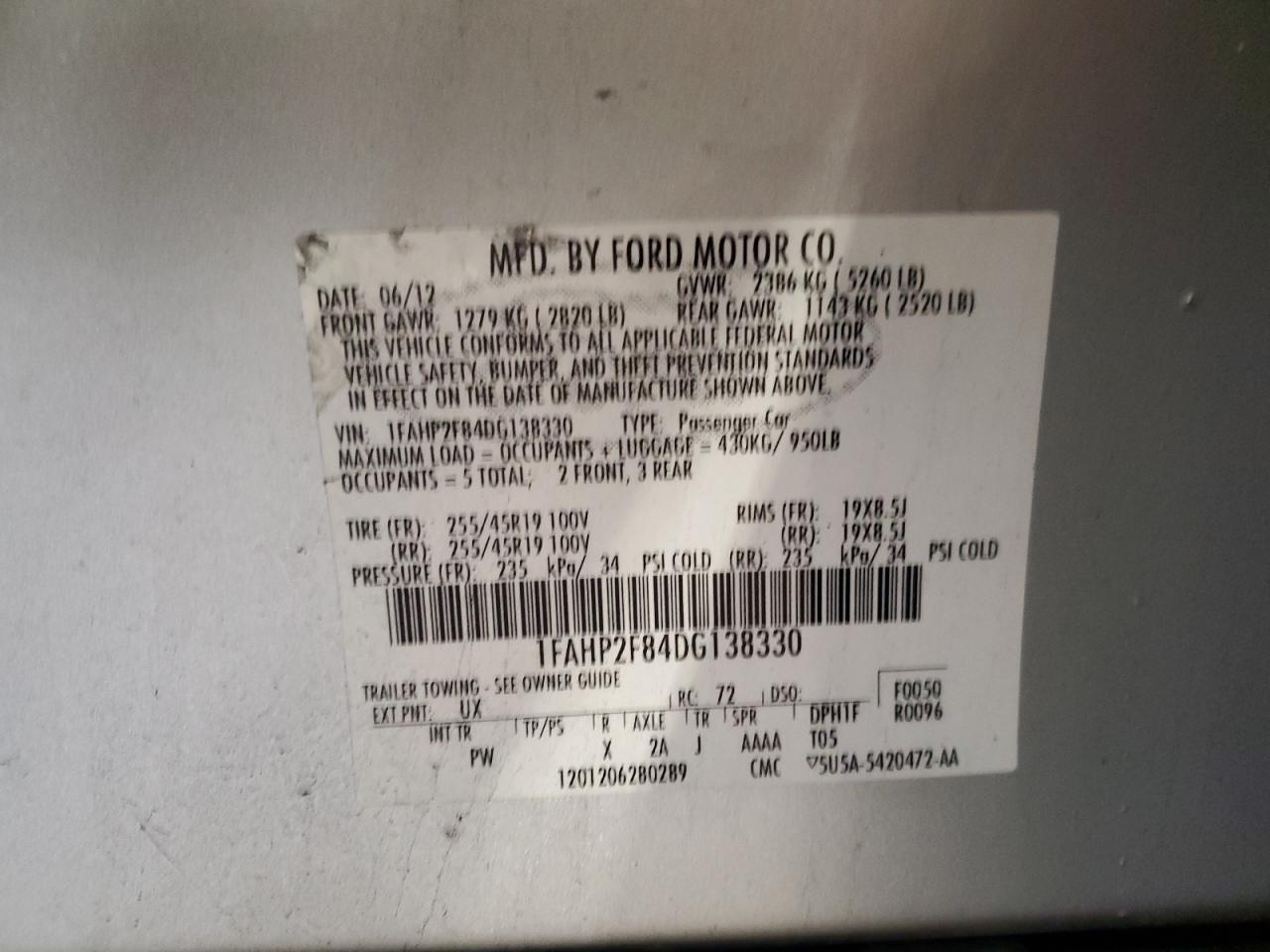 1FAHP2F84DG138330 2013 Ford Taurus Limited