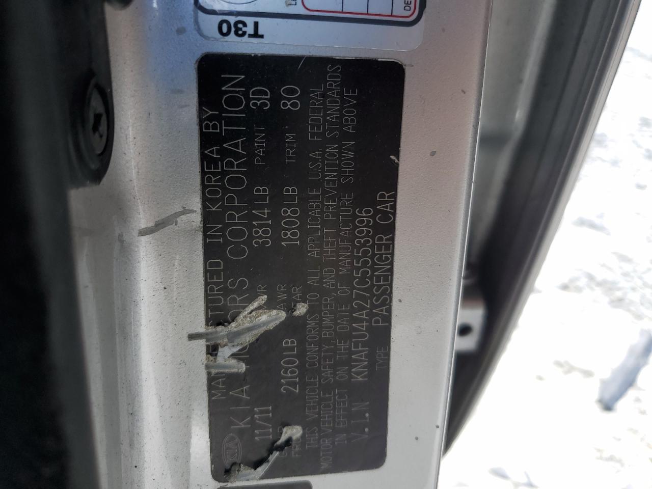 KNAFU4A27C5553996 2012 Kia Forte Ex