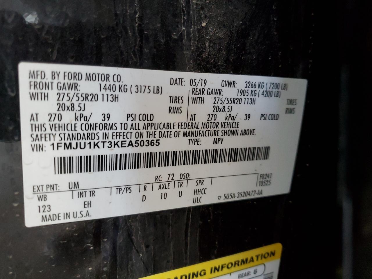 1FMJU1KT3KEA50365 2019 Ford Expedition Limited