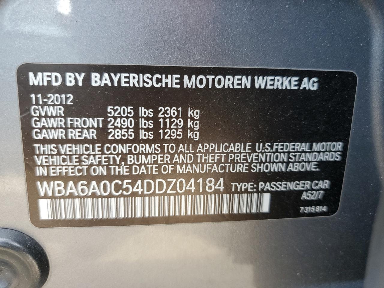 WBA6A0C54DDZ04184 2013 BMW 640 I