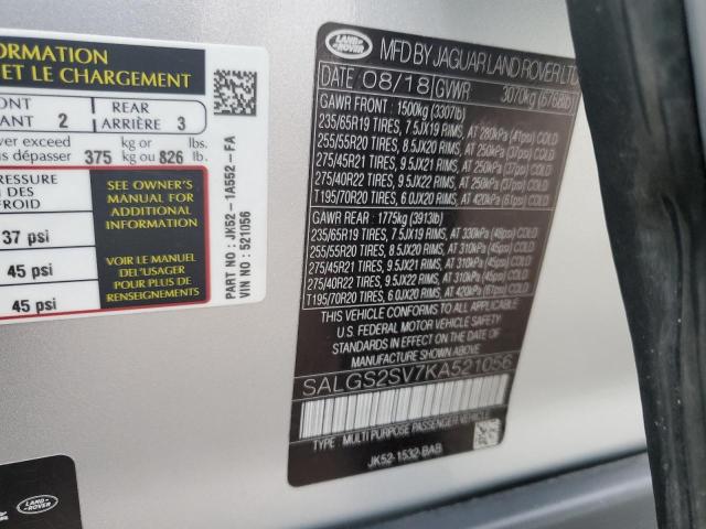 2019 Land Rover Range Rover Hse VIN: SALGS2SV7KA521056 Lot: 63026704