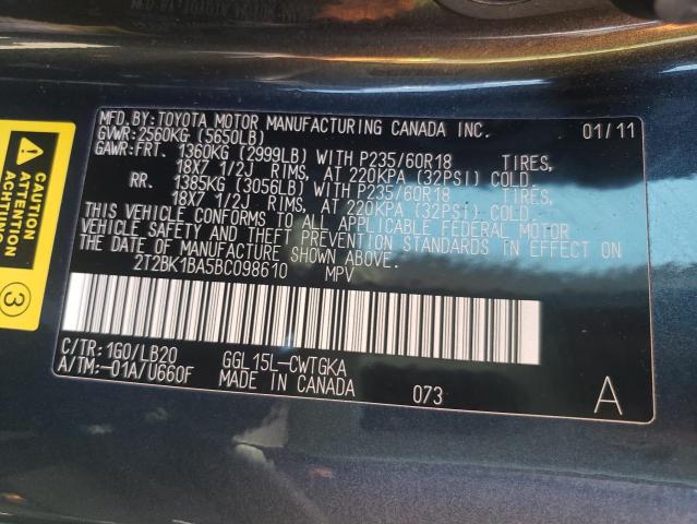 2011 Lexus Rx 350 VIN: 2T2BK1BA5BC098610 Lot: 59329194