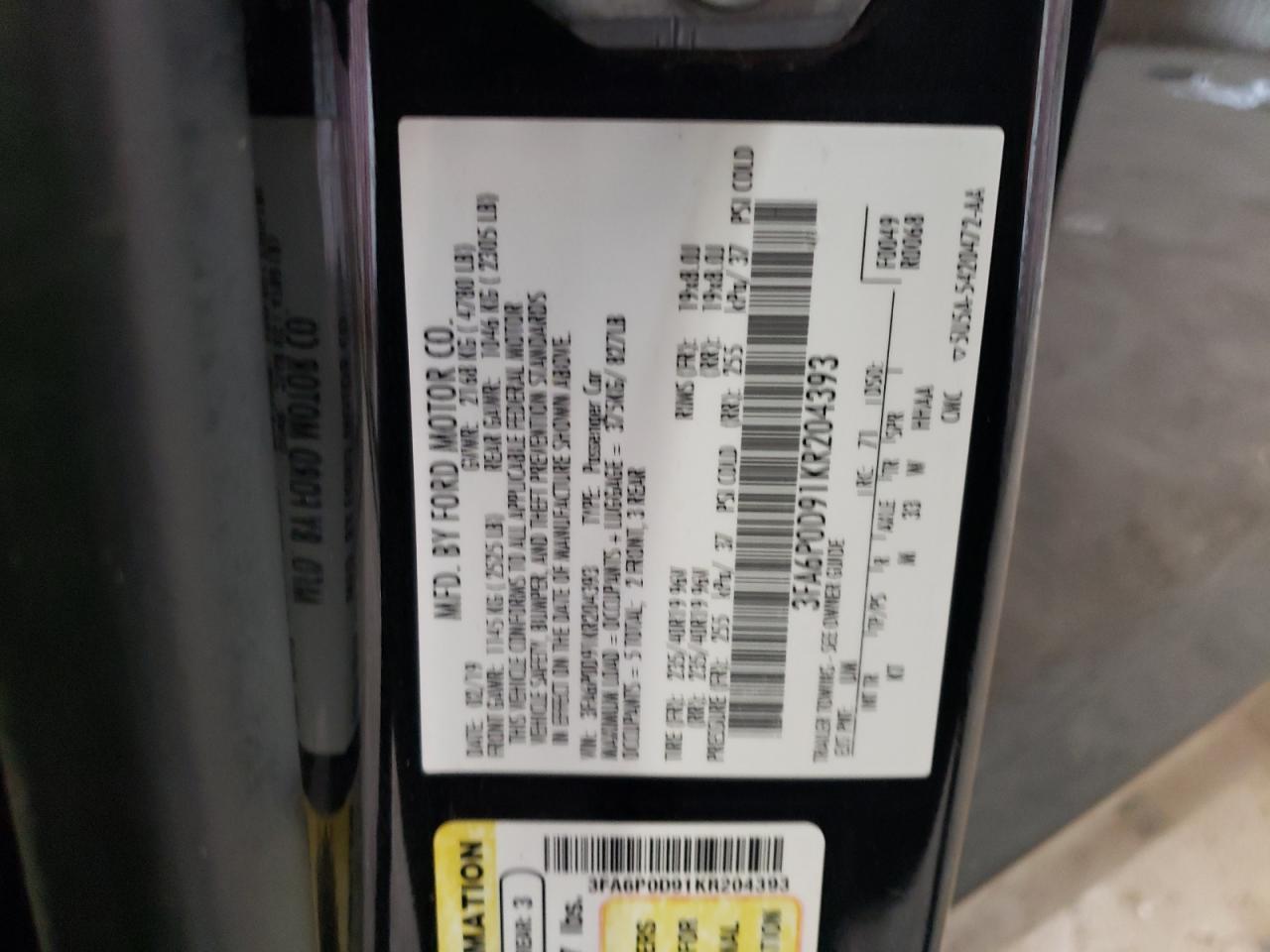 3FA6P0D91KR204393 2019 Ford Fusion Titanium