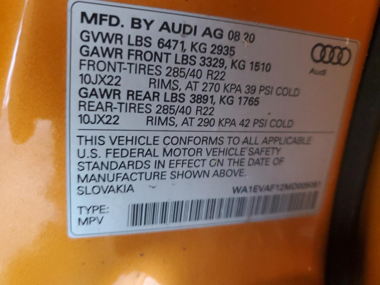 WA1EVAF12MD005061 2021 Audi Q8 Premium Plus S-Line