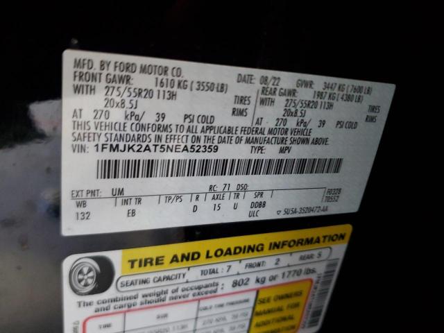 2022 Ford Expedition Max Limited VIN: 1FMJK2AT5NEA52359 Lot: 61374314