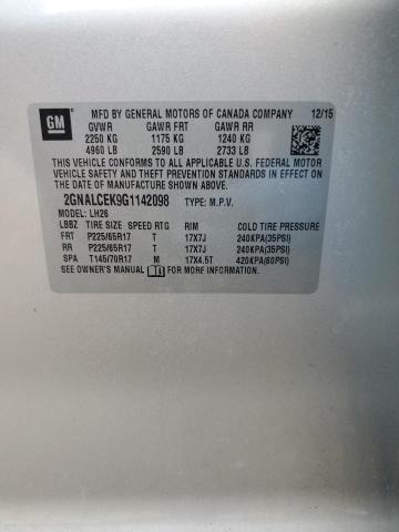 2016 Chevrolet Equinox Lt VIN: 2GNALCEK9G1142098 Lot: 62692414