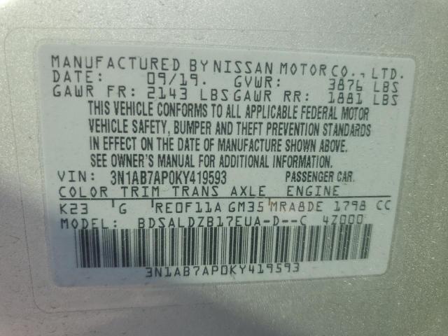 2019 NISSAN SENTRA S - 3N1AB7AP0KY419593
