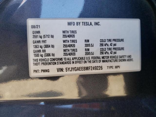 VIN 5YJYGAEE8MF249226 2021 Tesla MODEL Y no.12