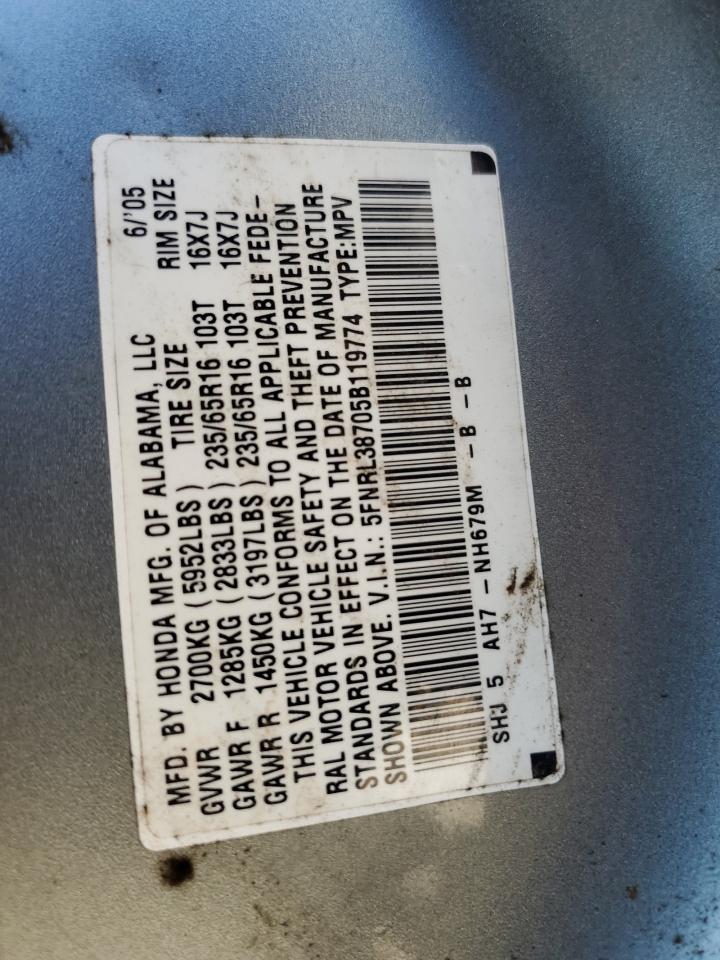 5FNRL38705B119774 2005 Honda Odyssey Exl