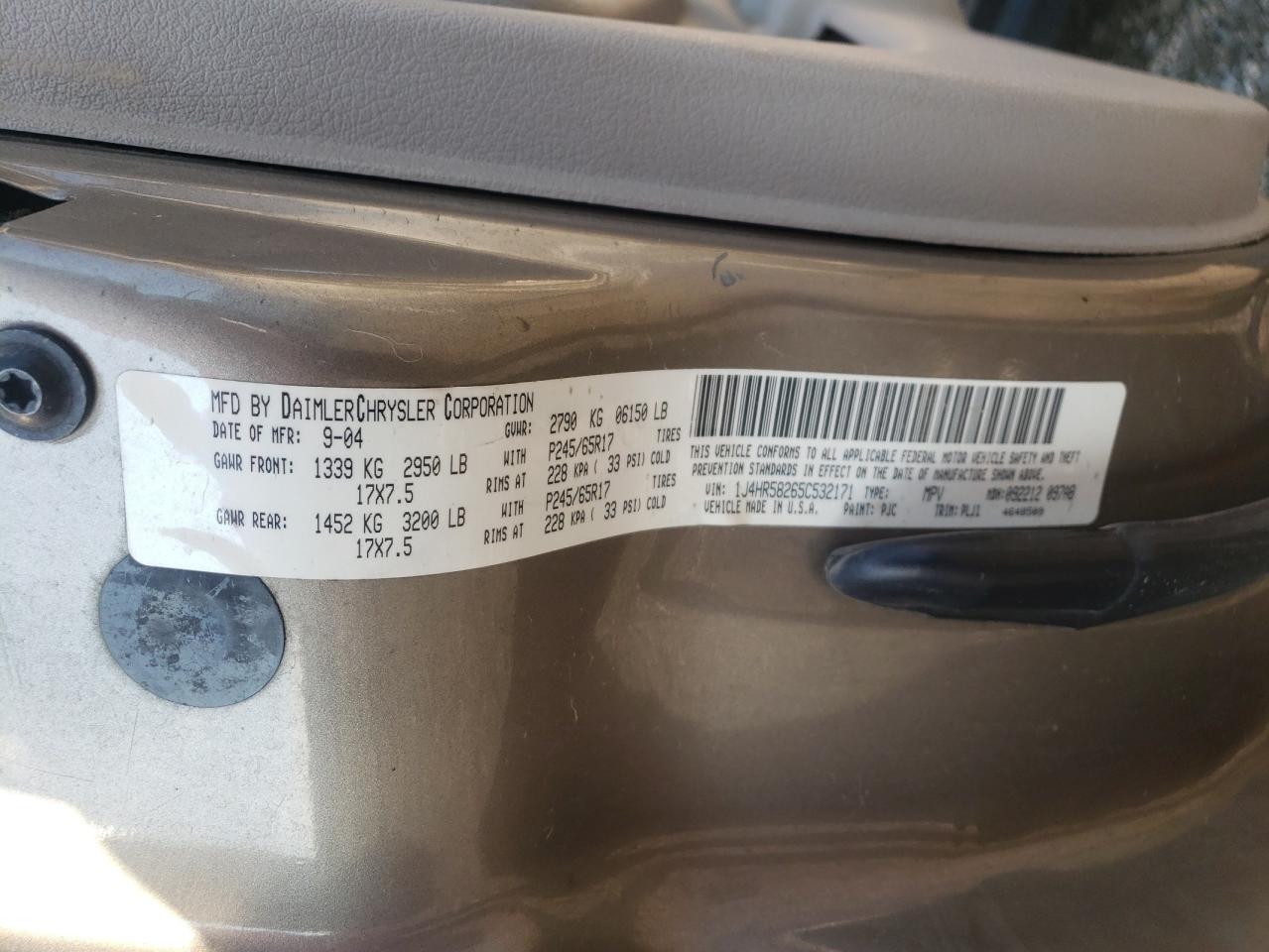 1J4HR58265C532171 2005 Jeep Grand Cherokee Limited