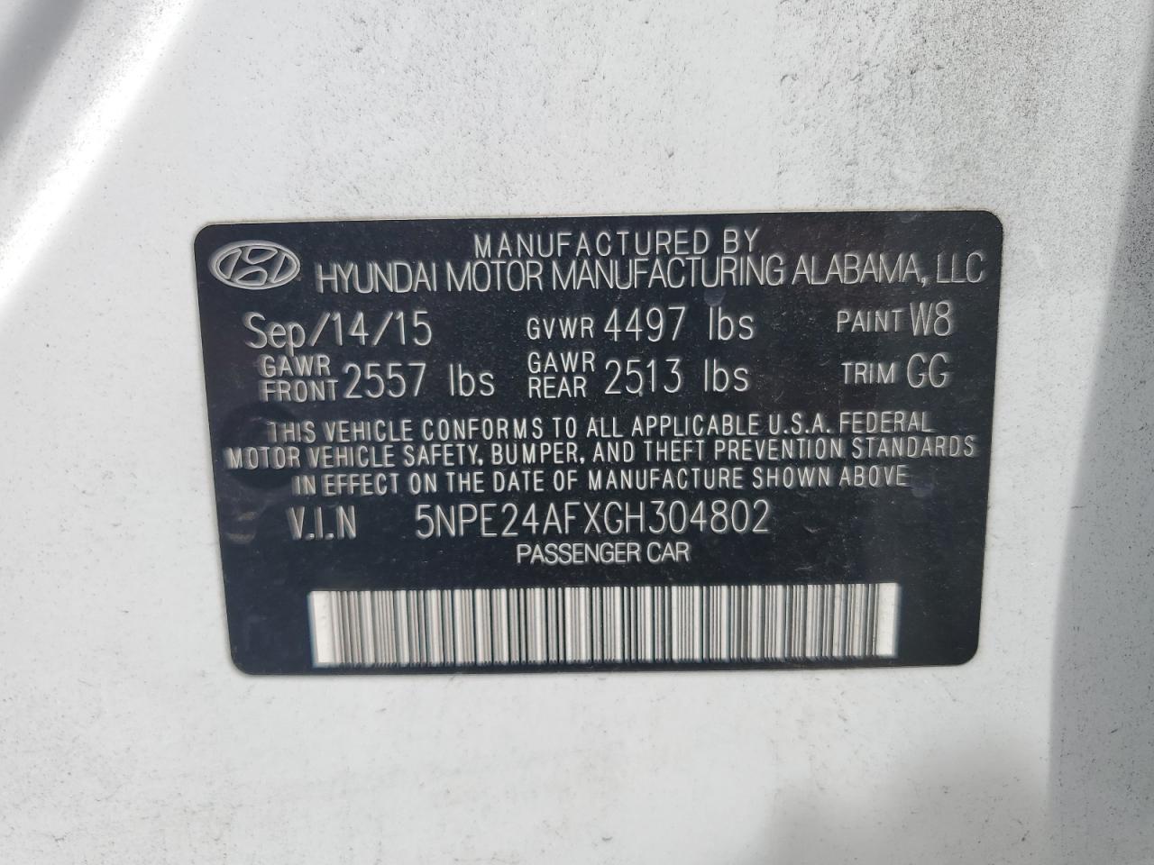 5NPE24AFXGH304802 2016 Hyundai Sonata Se