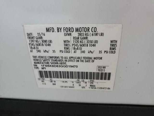 2016 FORD EXPLORER X - 1FM5K8D83GGD19470