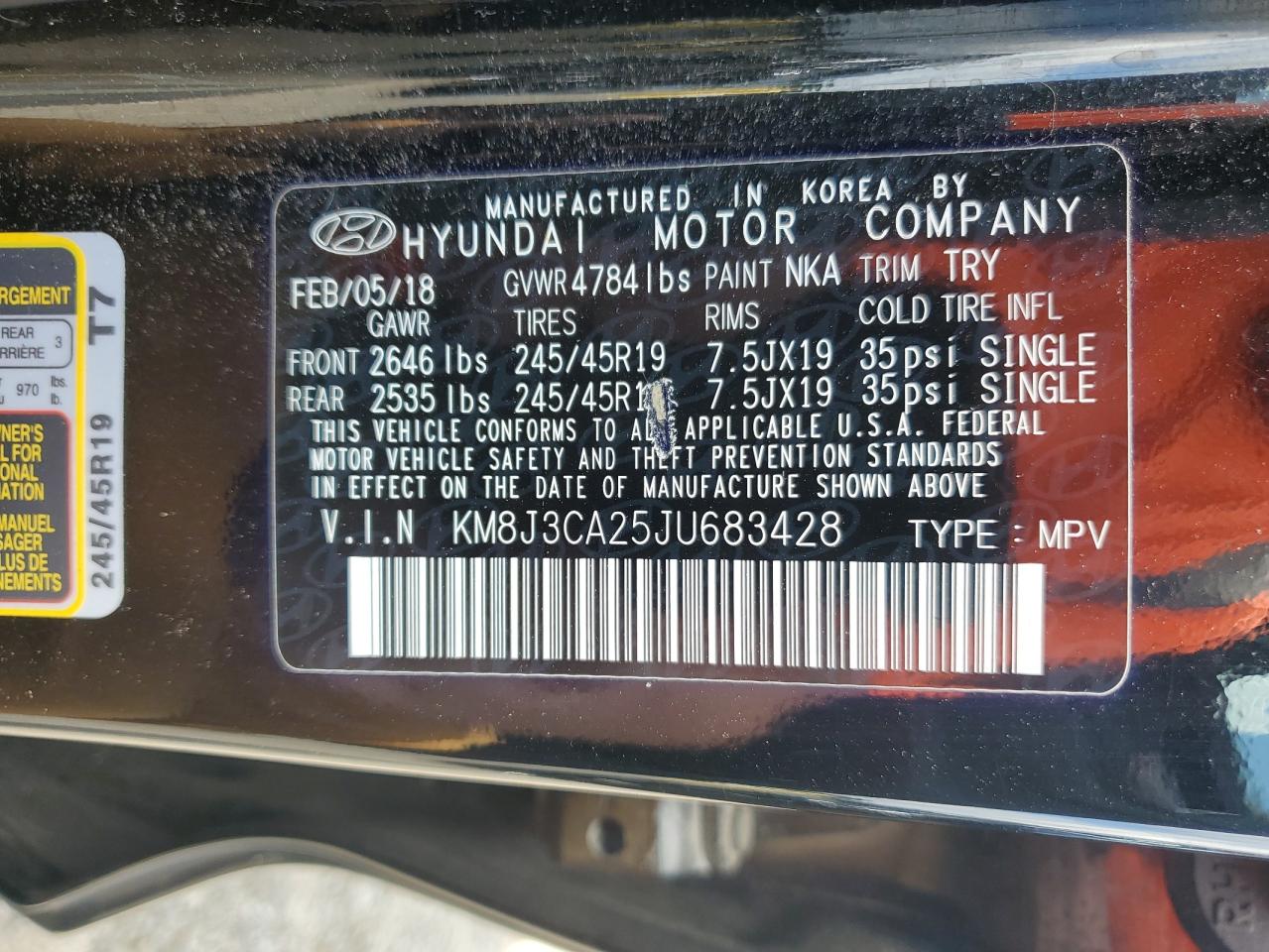 KM8J3CA25JU683428 2018 Hyundai Tucson Value