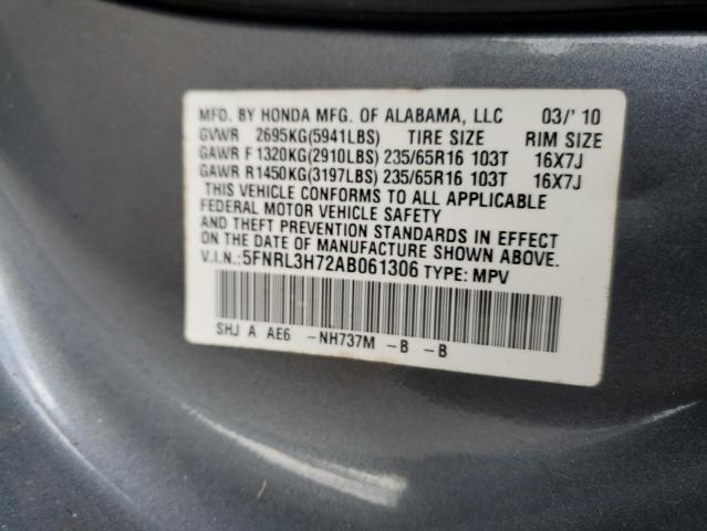 2010 Honda Odyssey Exl VIN: 5FNRL3H72AB061306 Lot: 60562824