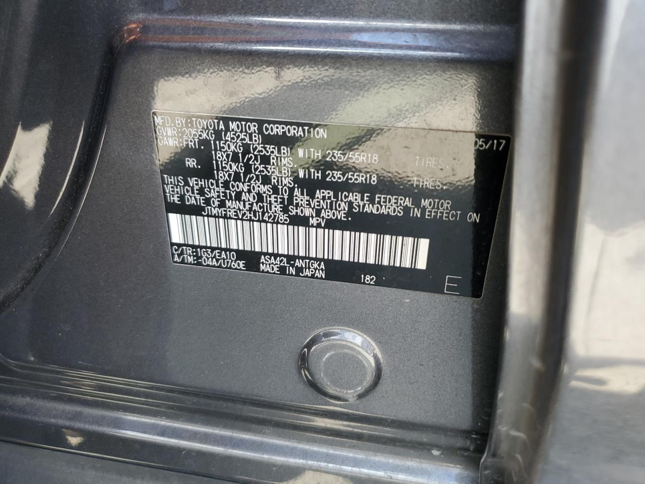 JTMYFREV2HJ142785 2017 Toyota Rav4 Limited