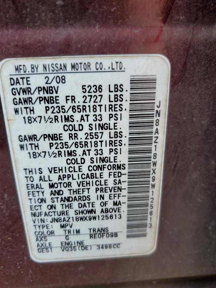 JN8AZ18WX9W125613 2009 Nissan Murano S