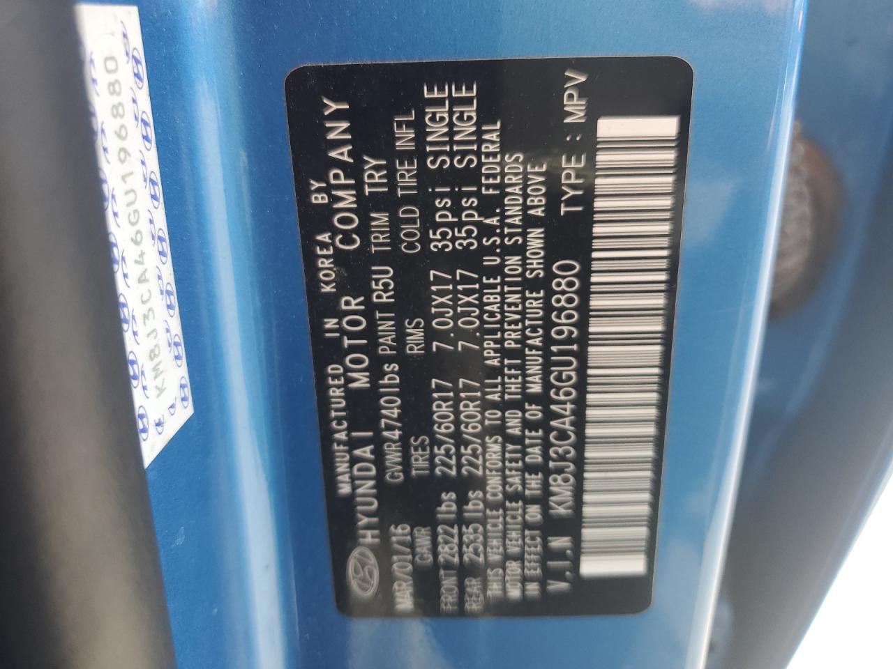 KM8J3CA46GU196880 2016 Hyundai Tucson Limited