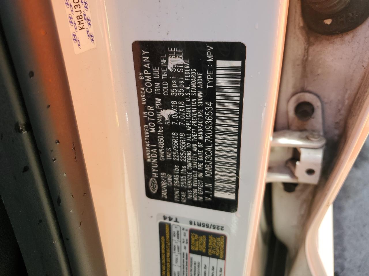 KM8J3CAL7KU936534 2019 Hyundai Tucson Limited