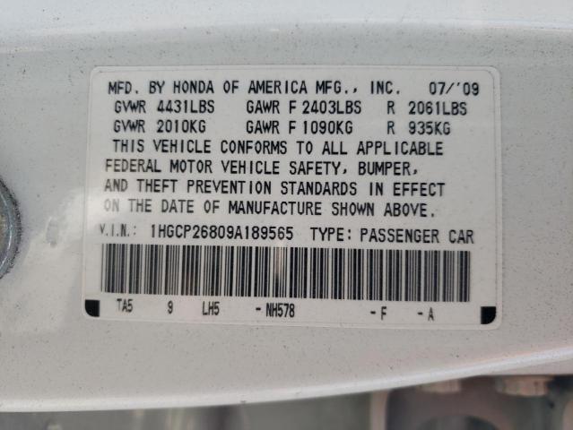 2009 Honda Accord Exl VIN: 1HGCP26809A189565 Lot: 62262894