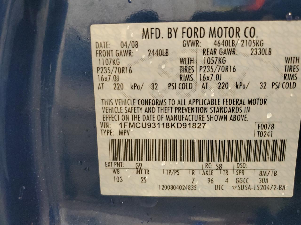 1FMCU93118KD91827 2008 Ford Escape Xlt