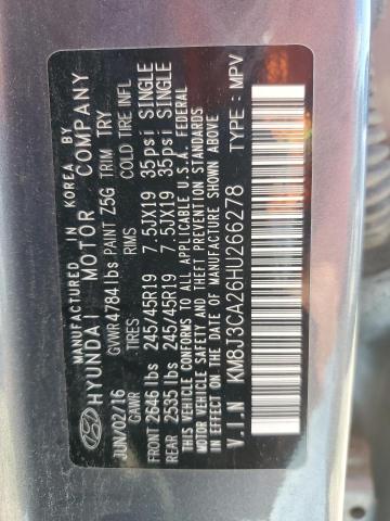 2017 Hyundai Tucson Limited VIN: KM8J3CA26HU266278 Lot: 62184384