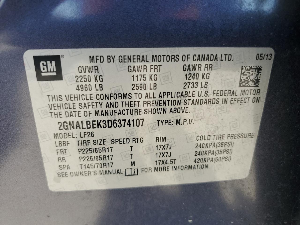 2GNALBEK3D6374107 2013 Chevrolet Equinox Ls