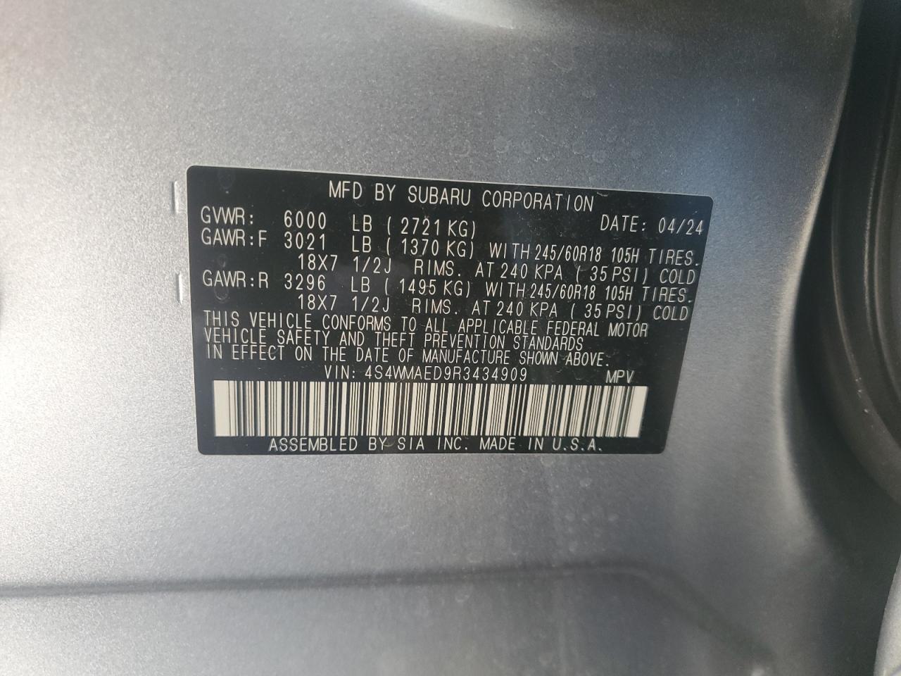 4S4WMAED9R3434909 2024 Subaru Ascent Premium