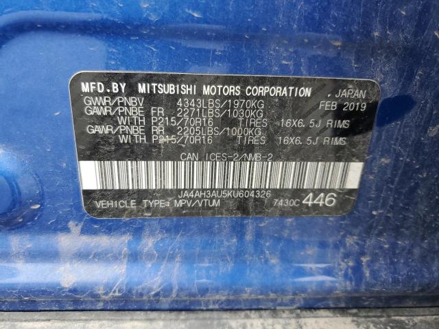 2019 MITSUBISHI RVR SE JA4AH3AU5KU604326