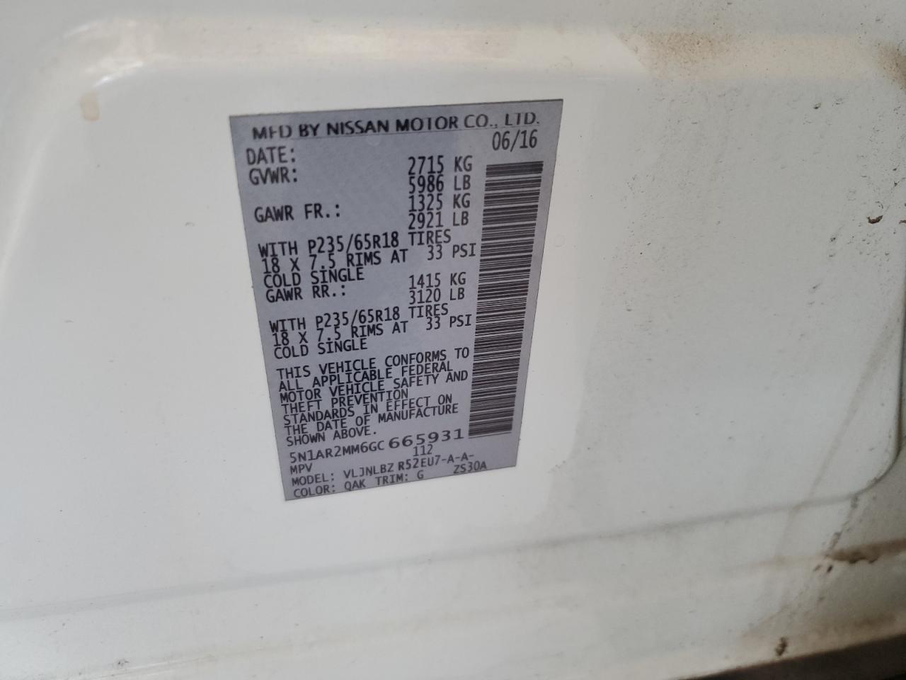 5N1AR2MM6GC665931 2016 Nissan Pathfinder S