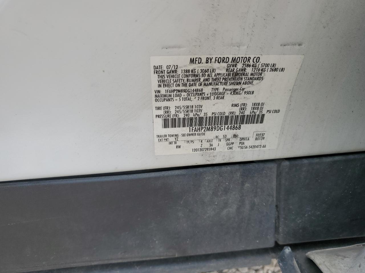 1FAHP2M89DG144868 2013 Ford Taurus Police Interceptor