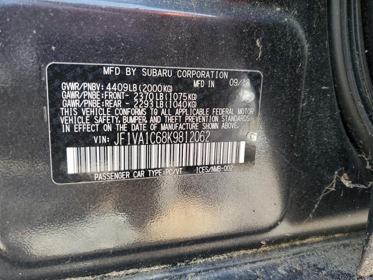 JF1VA1C68K9812062 2019 Subaru Wrx Premium