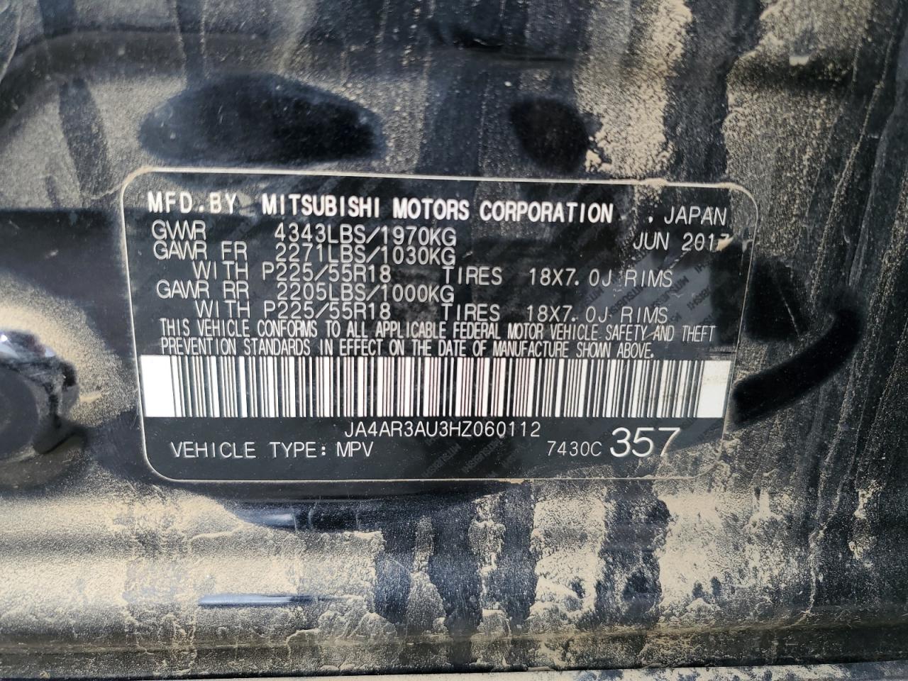 JA4AR3AU3HZ060112 2017 Mitsubishi Outlander Sport Es