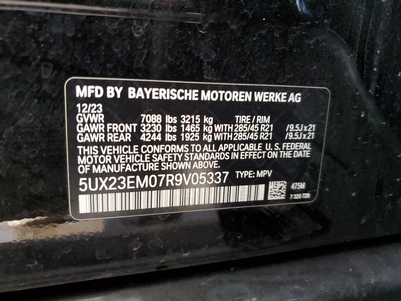 5UX23EM07R9V05337 2024 BMW X7 xDrive40I