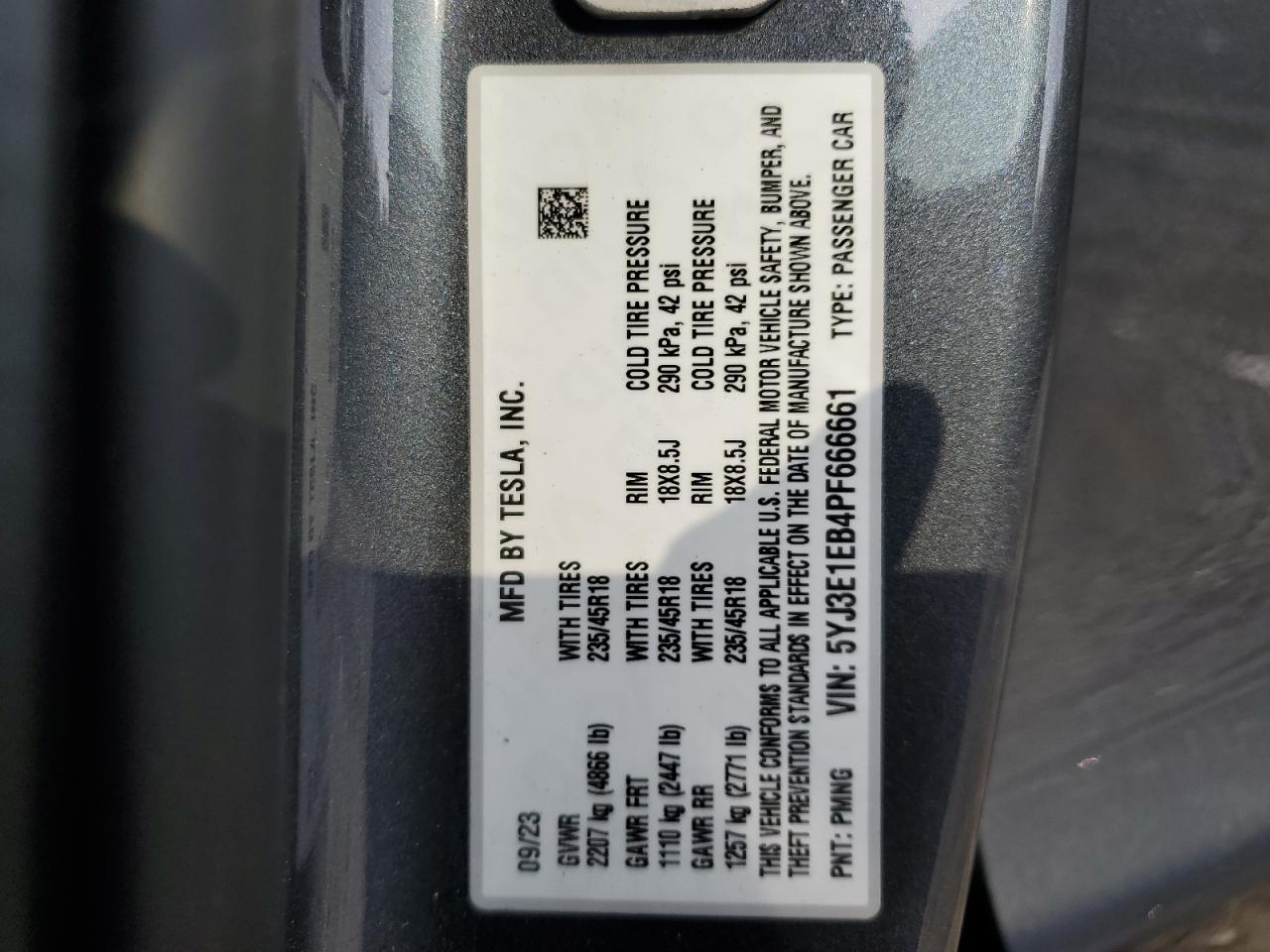 Lot #2888517420 2023 TESLA MODEL 3