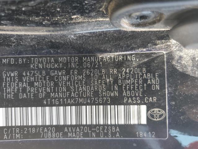 VIN 4T1G11AK7MU475673 2021 Toyota Camry, SE no.12