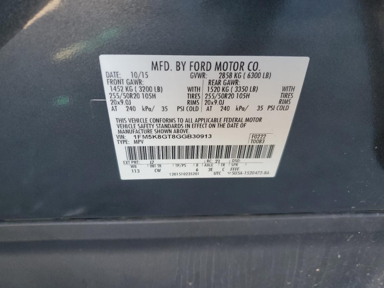 1FM5K8GT8GGB30913 2016 Ford Explorer Sport