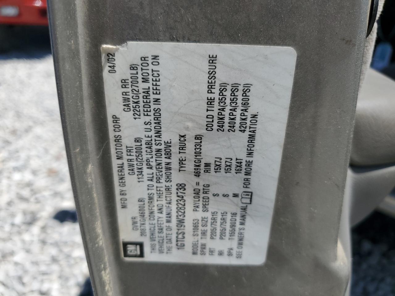 1GTCS19W328234738 2002 GMC Sonoma