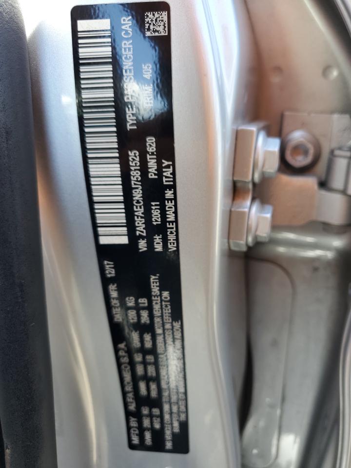 ZARFAECN9J7581525 2018 Alfa Romeo Giulia Ti