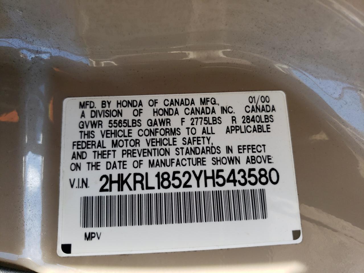 2HKRL1852YH543580 2000 Honda Odyssey Lx