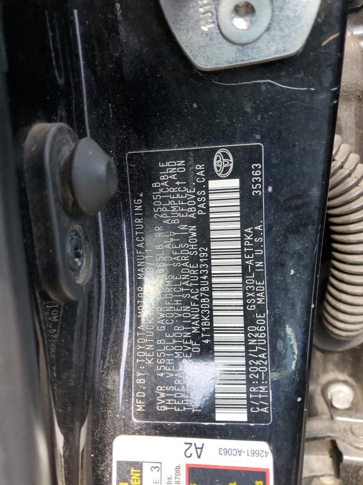 4T1BK3DB7BU433192 2011 Toyota Avalon Base