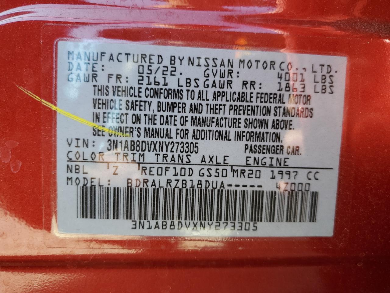 3N1AB8DVXNY273305 2022 Nissan Sentra Sr