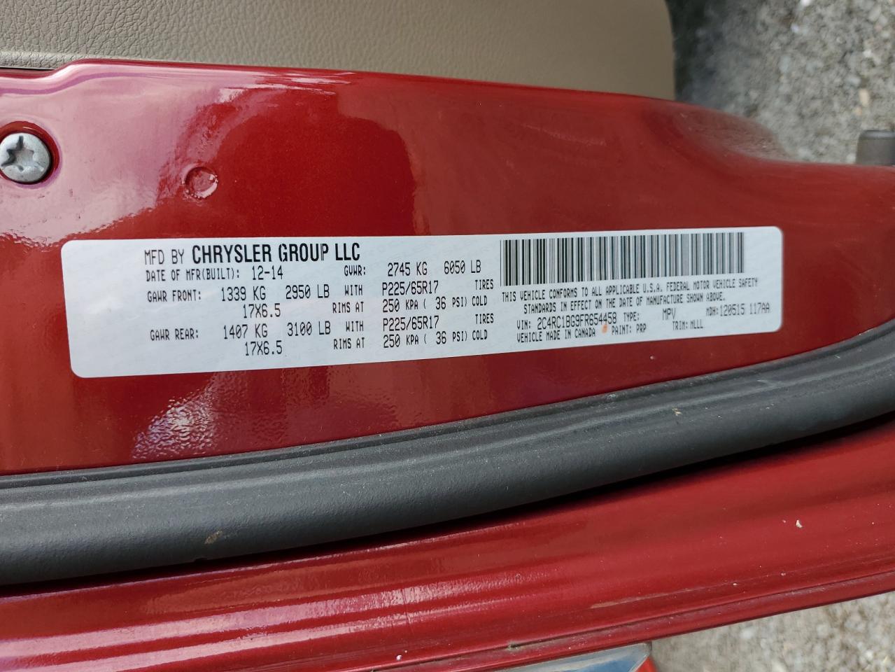 2C4RC1BG9FR654458 2015 Chrysler Town & Country Touring