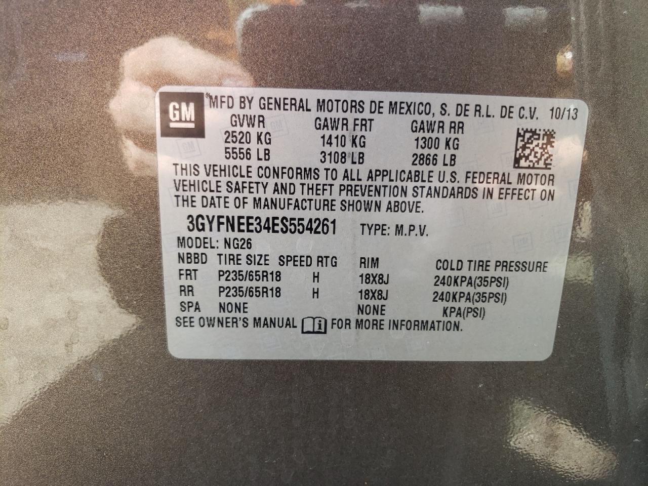 3GYFNEE34ES554261 2014 Cadillac Srx Luxury Collection