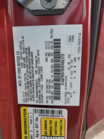 2017 Ford Fusion Se VIN: 3FA6P0H70HR406370 Lot: 63186804