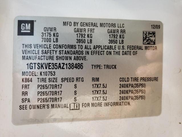 2010 GMC Sierra K1500 Sle VIN: 1GTSKVE35AZ138486 Lot: 61383664