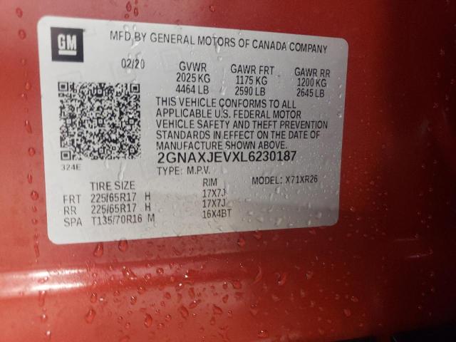 2020 Chevrolet Equinox Lt VIN: 2GNAXJEVXL6230187 Lot: 62822724