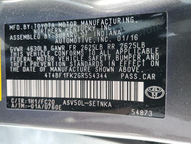 VIN 4T4BF1FK2GR554344 2016 Toyota Camry, LE no.12