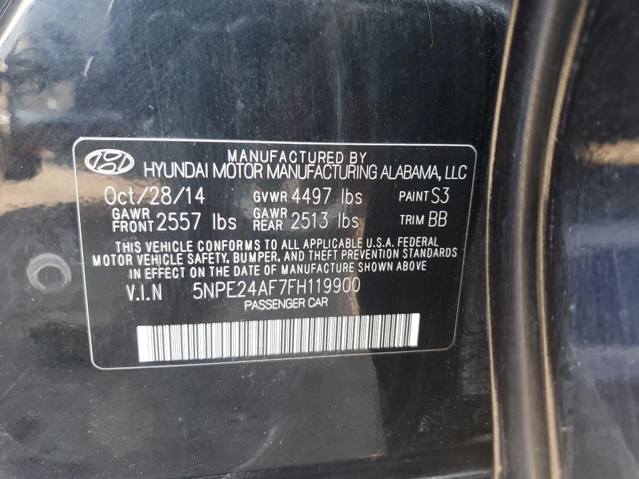 5NPE24AF7FH119900 2015 Hyundai Sonata Se