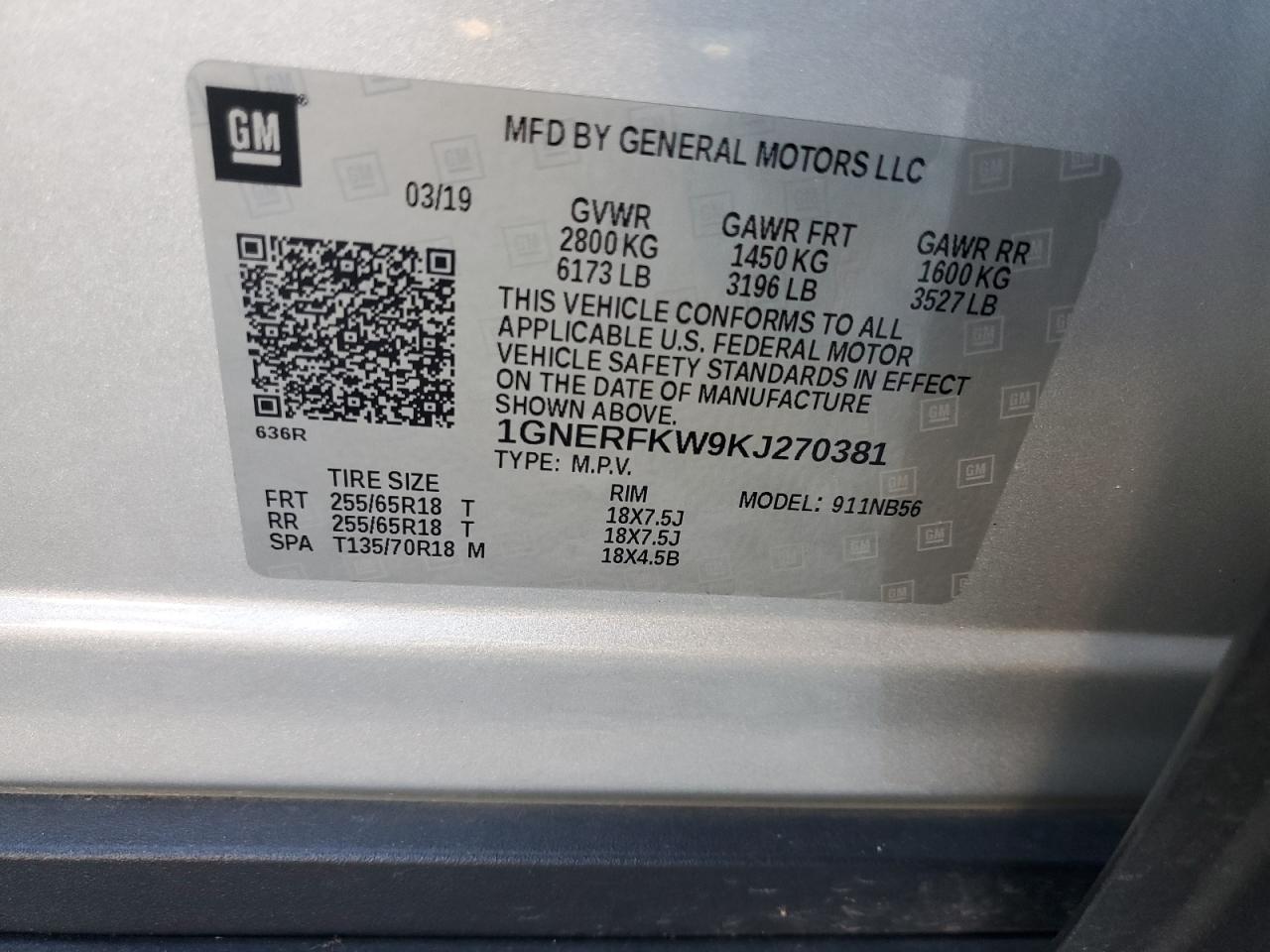 1GNERFKW9KJ270381 2019 Chevrolet Traverse Ls