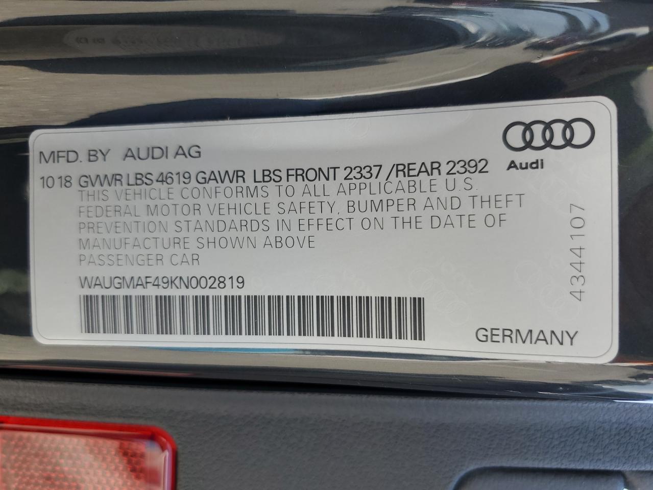 WAUGMAF49KN002819 2019 Audi A4 Premium